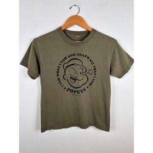 Y2K Popeye Olive Green T-Shirt Youth Small Cartoon Character Graphic Tee‎